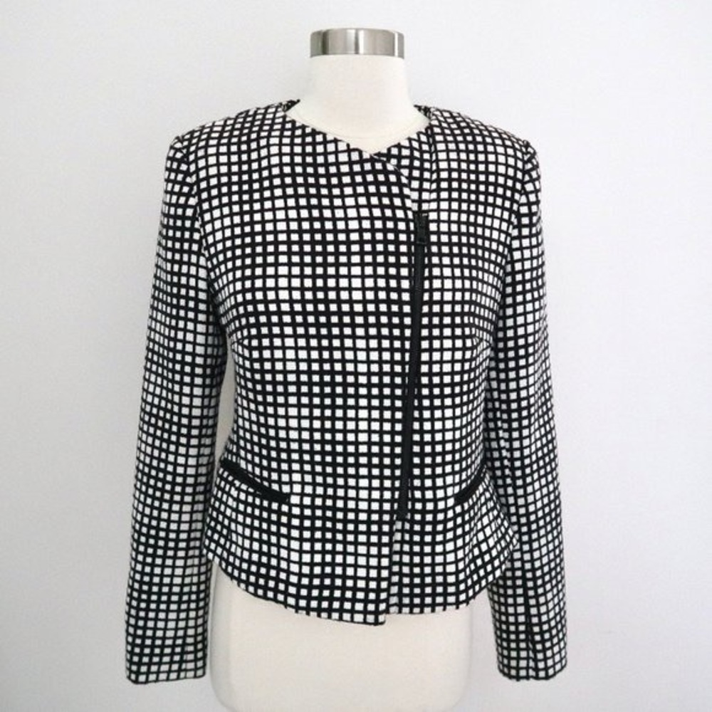 L’AGENCE Textured Checkered Black White Cropped Jacket Blazer Womens 2 / XS
